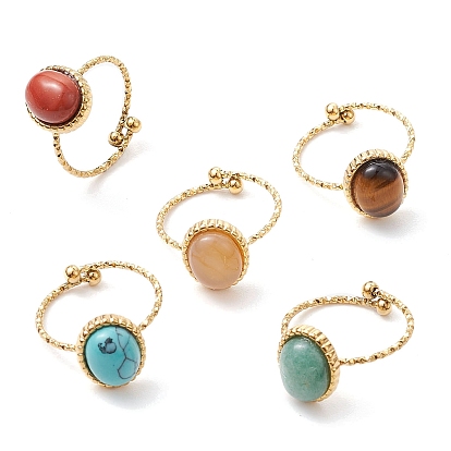 Овальные кольца из натуральных и синтетических драгоценных камней, 304 открытые манжеты из нержавеющей стали для женщин