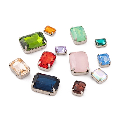 Шить на горный хрусталь, k 9 стеклянный страз, настройки латунных зубцов платинового тона, аксессуары для одежды, граненые, прямоугольные