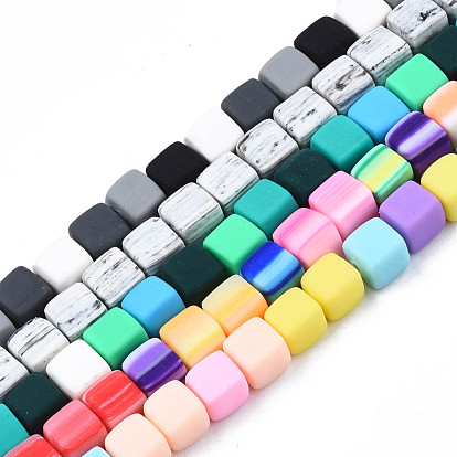 Handmade Polymer Clay Beads Strands,  Cube