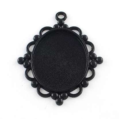 Electrophoresis Alloy Rhombus Big Pendant Cabochon Settings, Cadmium Free & Nickel Free & Lead Free, Oval Tray: 40x30mm, 63x49x3mm, Hole: 4mm