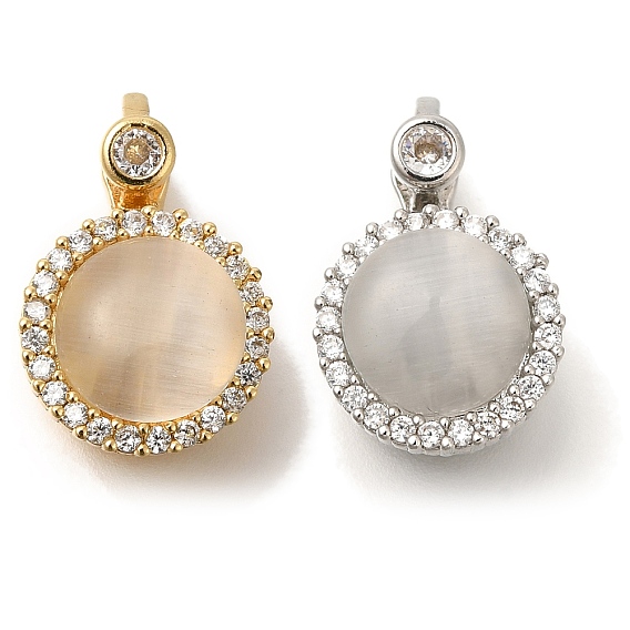 Латунные микро проложить кубического циркония подвески, с кошачий глаз, плоские круглые прелести