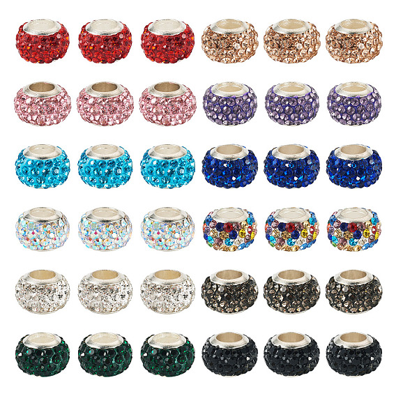36 шт. 12 цвета сплав глина паве стразы европейские бусины, рондель