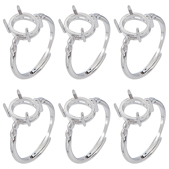 6шт. регулируемые настройки для колец-солитеров из латуни, настройки зубчатого кольца, овальные