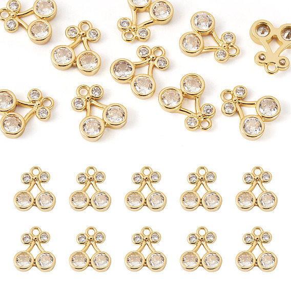 10 шт. Латунные брелоки из прозрачного кубического циркония с микропаве, вишня, долговечный, без никеля 