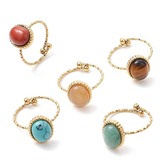 Овальные кольца из натуральных и синтетических драгоценных камней, 304 открытые манжеты из нержавеющей стали для женщин