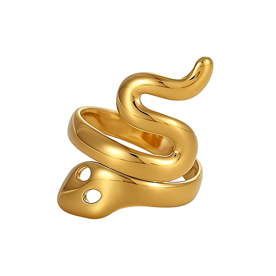 304 Stainless Steel Cuff Rings for Women, Snake, Ion Plating(IP), Long-Lasting Plated