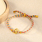 304 Bracelets coulissants ajustables en cordon de coton tressé à maillons en acier inoxydable, or