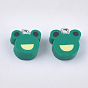 Handmade Polymer Clay Charms, with Iron Findings, Frog, Platinum
