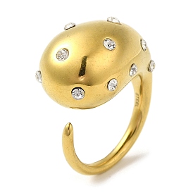 Chapado de iones (ip) 304 anillo de puño abierto en forma de lágrima de diamantes de imitación de acero inoxidable para mujer