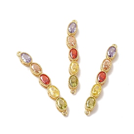 Rack Plating Brass Colorful Cubic Zirconia Connector Charms, Cadmium Free & Lead Free, Oval Links