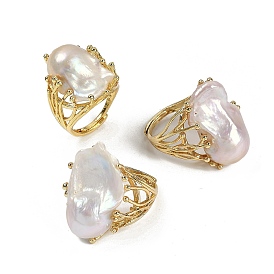 Nuggets Natural Pearl Finger Rings, Brass Adjustable Rings