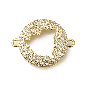 Rack Plating Brass Micro Pave Clear Cubic Zirconia Hollow Connector Charms, Flat Round Links, Long-Lasting Plated, Cadmium Free & Lead Free