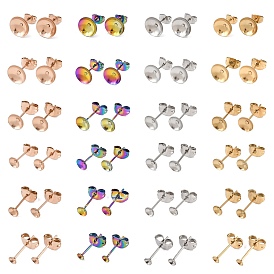 304 Выводы серьги из нержавеющей стали шпилька, плоско-круглые, ионное покрытие (ip), с настройками кабошон