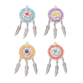 4шт 4цвета подвески из стеклянных бусин ручной работы, плетеная сетка из сплава с перьями, с абс пластмассовой имитационной жемчужиной