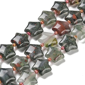Natural African Bloodstone Beads Strands, with Seed Beads, Puffed Star