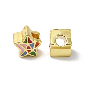 Brass Beads, with Enamel, Lead Free & Cadmium Free, Long-Lasting Plated, Star