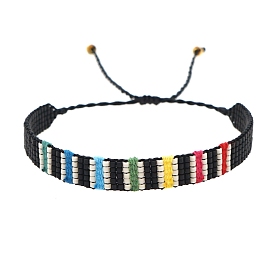 Miyuki Seed Braided Bead Bracelet, Stripe Pattern Friendship Bracelet for Women