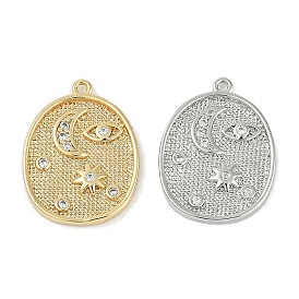 Brass Micro Pave Cubic Zirconia Pendants, Oval with Moon & Star & Eye