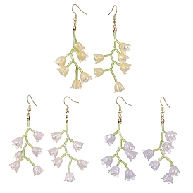 3 Pairs 3 Colors Shell Pearl Beads & Imitation Jelly Acrylic Flower Dangle Earrings, with Brass Earring Hooks