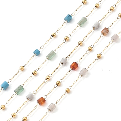 Ионное покрытие (ip) 304 звенья цепи из нержавеющей стали, бусины и катушка из натуральных драгоценных камней, пайки