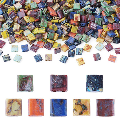 45g 9 Farben 2-Loch Backfarbe Glasperlen, Viereck