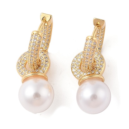 Серьги-кольца из латуни с микропаве и прозрачным циркониевым покрытием для женщин, с пластмассовой жемчужиной abs, без кадмия и без свинца, долговечный, круглые