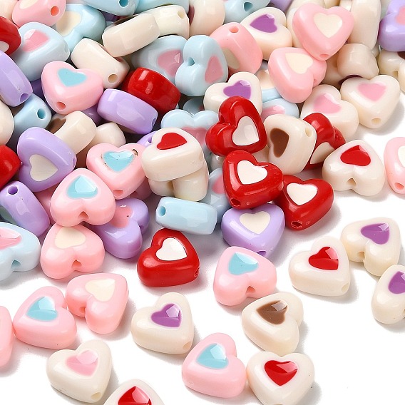 Непрозрачные акриловые бусины, Эмаль стиле, сердце