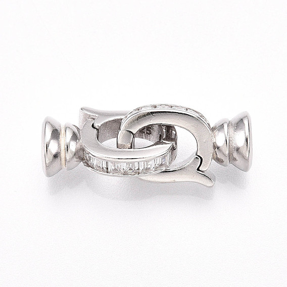 925 Складчатые застежки из стерлингового серебра с микропаве из прозрачного кубического циркония, с печатью s925