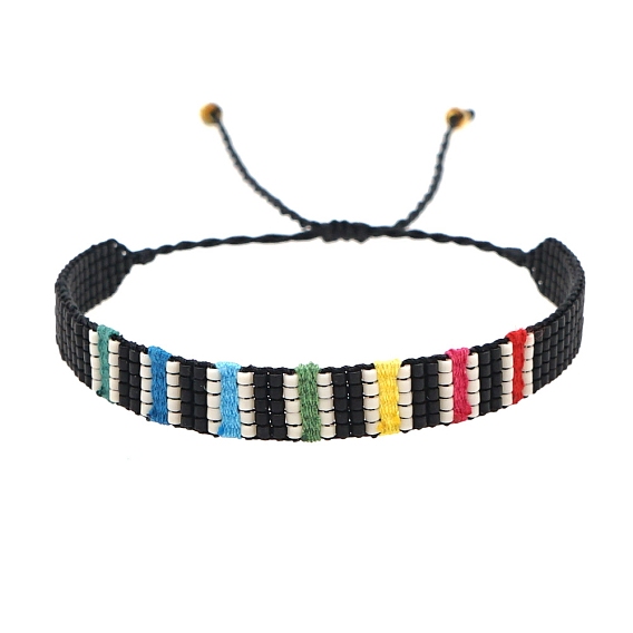 Miyuki Seed Braided Bead Bracelet, Stripe Pattern Friendship Bracelet for Women