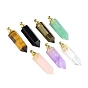 Gemstone Openable Perfume Bottle Pendants, Faceted Pointed Bullet Perfume Bottle Charms with Golden Plated Metal Cap