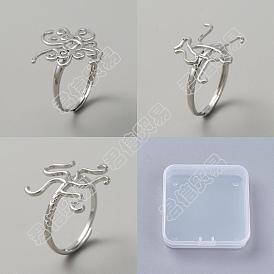 6piezas 3Componentes de anillo de dedo de latón ajustables de estilo, ajustes de anillo de filigrana de flores