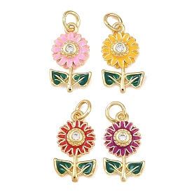 Латунные микро проложить кубического циркония подвески, , с эмалью и кольцами для прыжков, реальный 18 k позолоченный