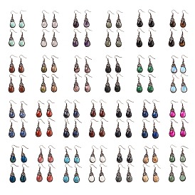 Gemstone Teardrop Dangle Earrings, Red Copper Plated Brass Earrings for Women