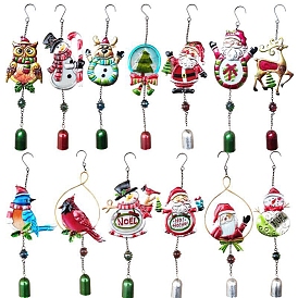 Christmas Glass Wind Chimes, Iron Hanging Decorations