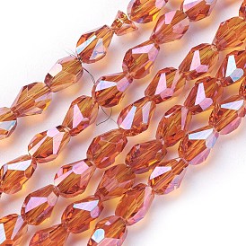 Perles en verre electroplate, plein arc-en-plaqué, goutte , facette