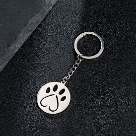 201 Stainless Steel Hollow Cat Paw Print Pendant Keychain, for Car Backpack Pendant Gift