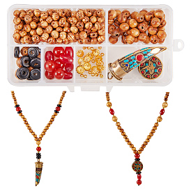 SUNNYCLUE DIY Pendant Necklaces Making, with Handmade Polymer Clay Pendants, Wood Beads and Iron Spacer Beads, Nylon Thread for Jewelry Making