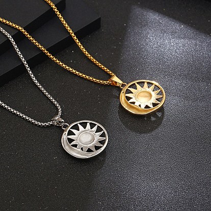 Titanium Steel Pendant Necklaces, Sun & Moon