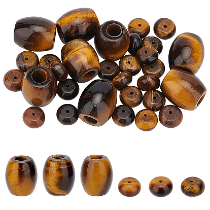 2 Style Natural Tiger Eye Beads, Large Hole Beads, Barrel & Rondelle