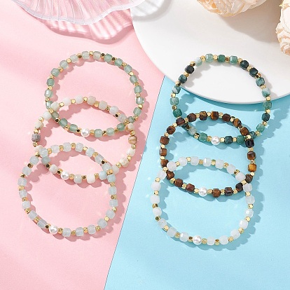 Эластичные браслеты для женщин из натуральных драгоценных камней, латуни и жемчуга из ракушек., кубические