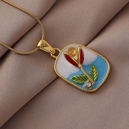 316 эмалированный прямоугольник из хирургической нержавеющей стали с цветочным кулоном для женщин, золотые