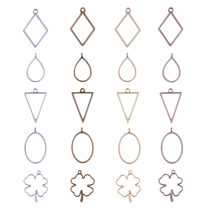 Matte Style Rack Plating Alloy Open Back Bezel Pendants, For DIY UV Resin, Epoxy Resin, Pressed Flower Jewelry, Mixed Shapes