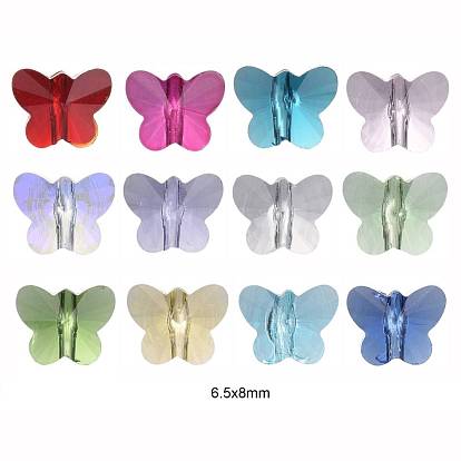 72Pcs 12 Colors Transparent Birthstone Glass Beads, Faceted, Butterfly
