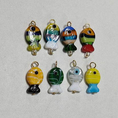 8 pendentifs au chalumeau faits à la main, charmes de poissons, avec les accessoires en fer