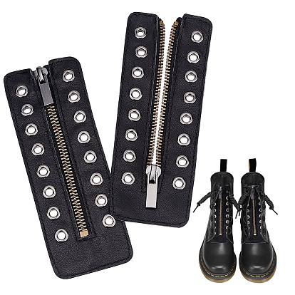 PU Leather Lace-in Boot Zipper Inserts, Tieless Shoe Laces, with Brass Zipper, Alloy Puller, for Boots