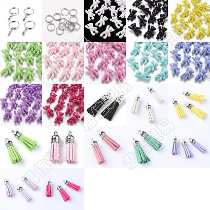 Opaque Acrylic Bear Keychain Making Kits, with Faux Suede Tassel Pendant and Iron Findings