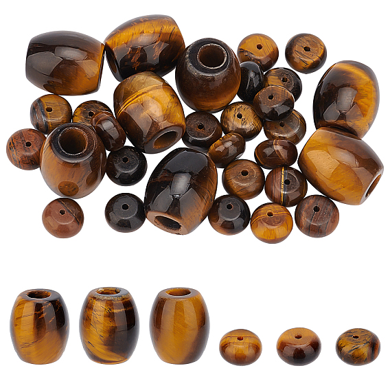 2 Style Natural Tiger Eye Beads, Large Hole Beads, Barrel & Rondelle