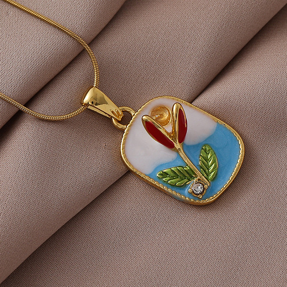 316 эмалированный прямоугольник из хирургической нержавеющей стали с цветочным кулоном для женщин, золотые