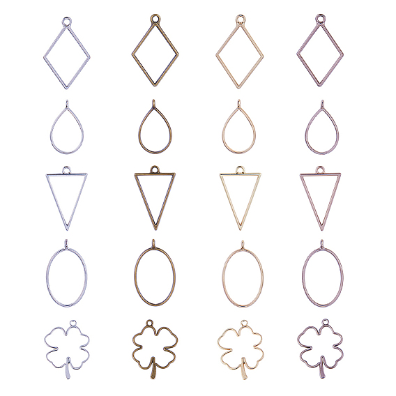 Matte Style Rack Plating Alloy Open Back Bezel Pendants, For DIY UV Resin, Epoxy Resin, Pressed Flower Jewelry, Mixed Shapes