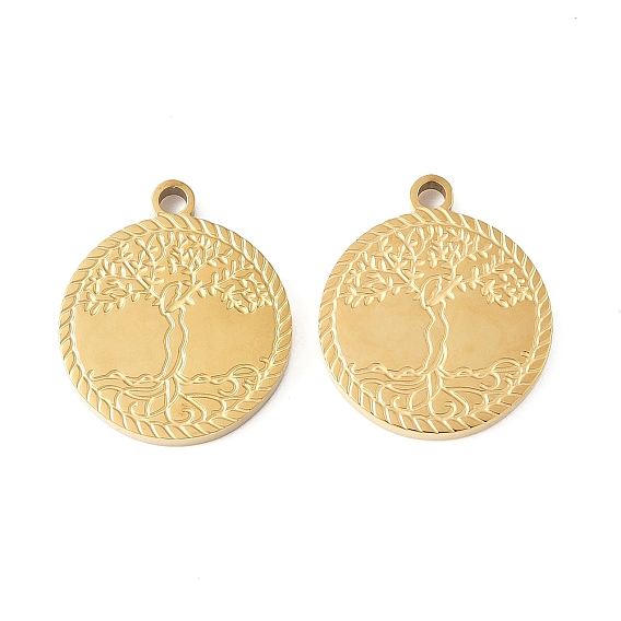 304 подвески из нержавеющей стали, плоская круглая с подвеской дерево жизни, ионное покрытие (ip)